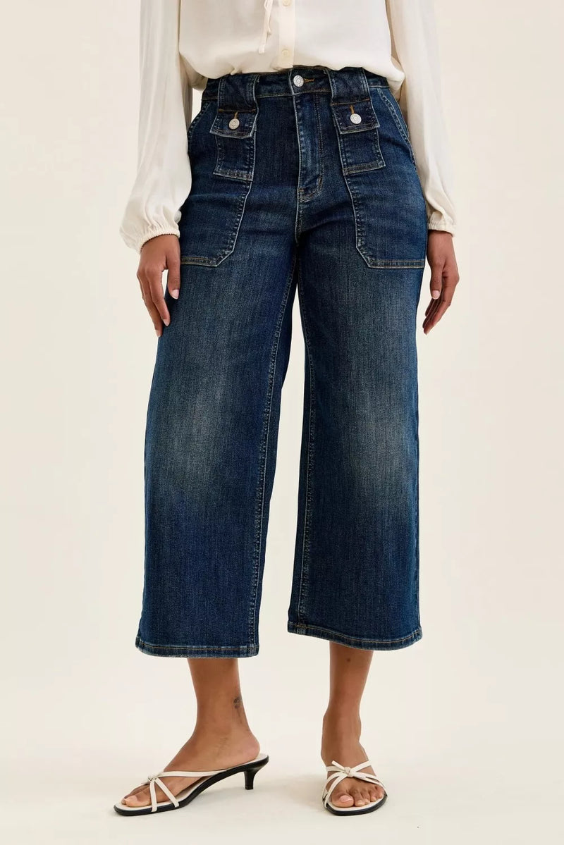 Judy Blue high waist wide crop utility jeans front view