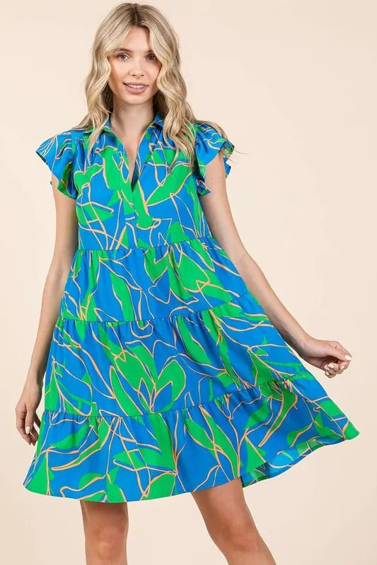 Ruffle sleeve mini dress back view
