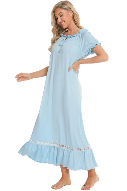 Lace Detail Short Sleeve Lounge Dress - Fashorio