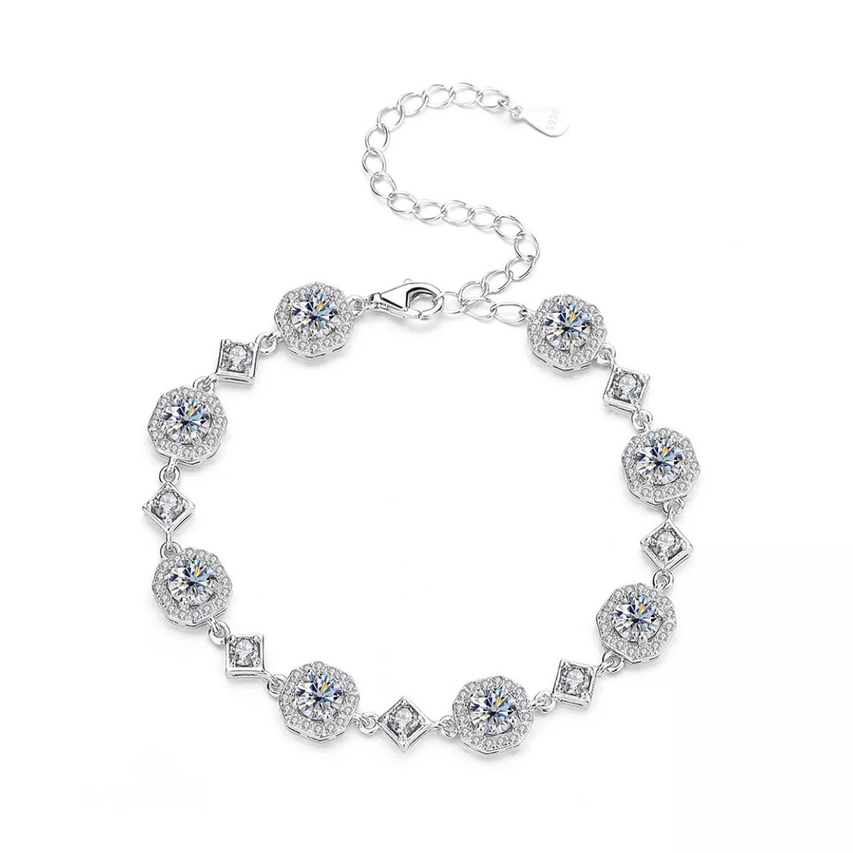 Moissanite bracelet laid flat showing full length