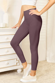 Double Take Wide Waistband Sports Leggings Chocolate - Fashorio