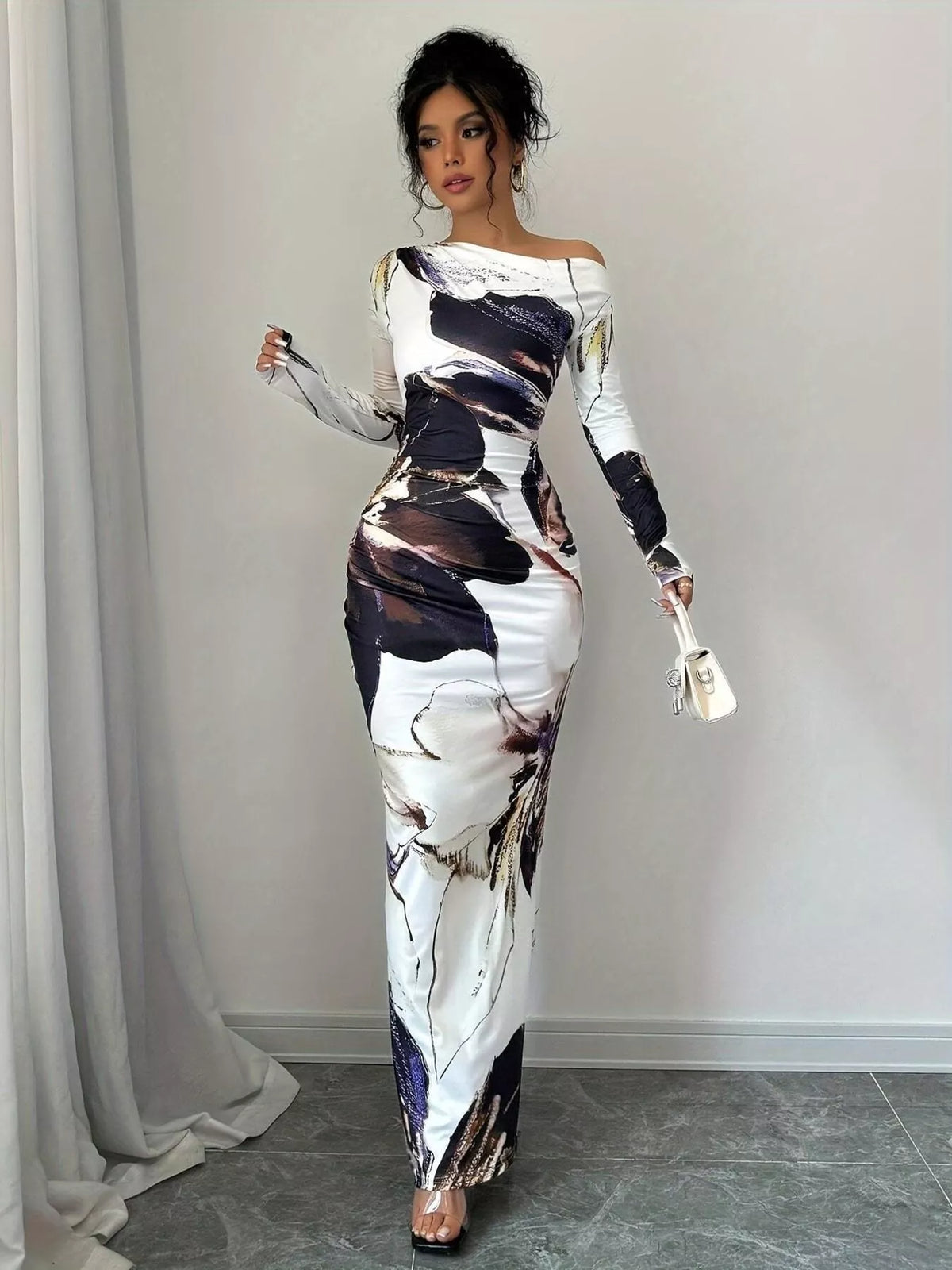 Floral maxi dress styled for evening