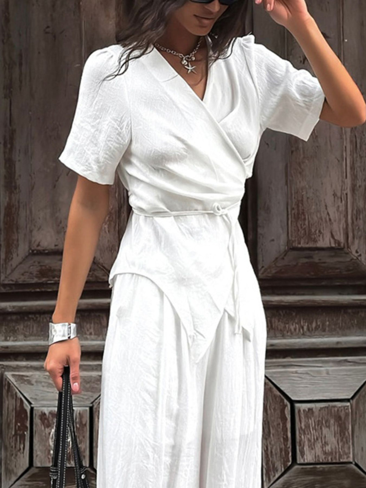 Wrap top coordinated set detail