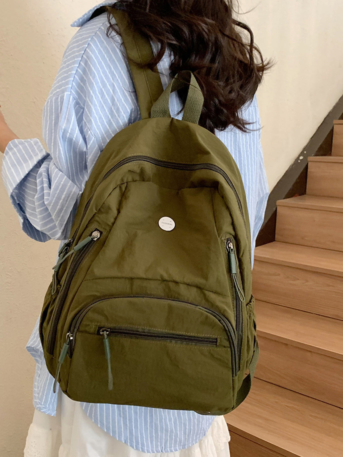 Army green lightweight nylon backpack interior compartment