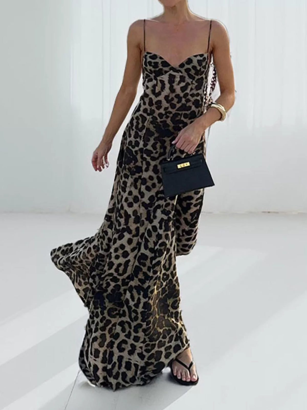 Leopard Sweetheart Neck Maxi Dress front view