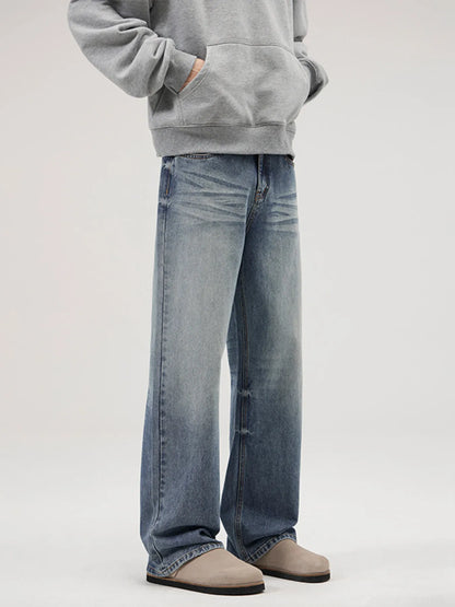Men's Full Size Vintage Washed Wide Leg Relaxed Fit Jeans Plus Size - Fashorio