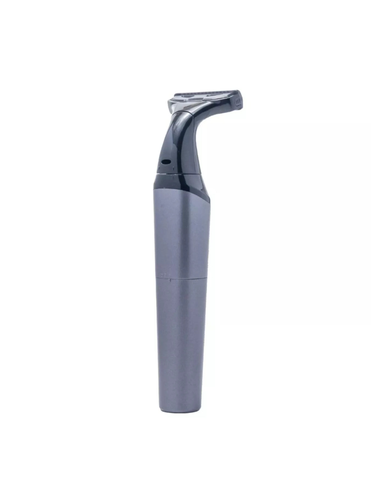 Man using portable shaver on face