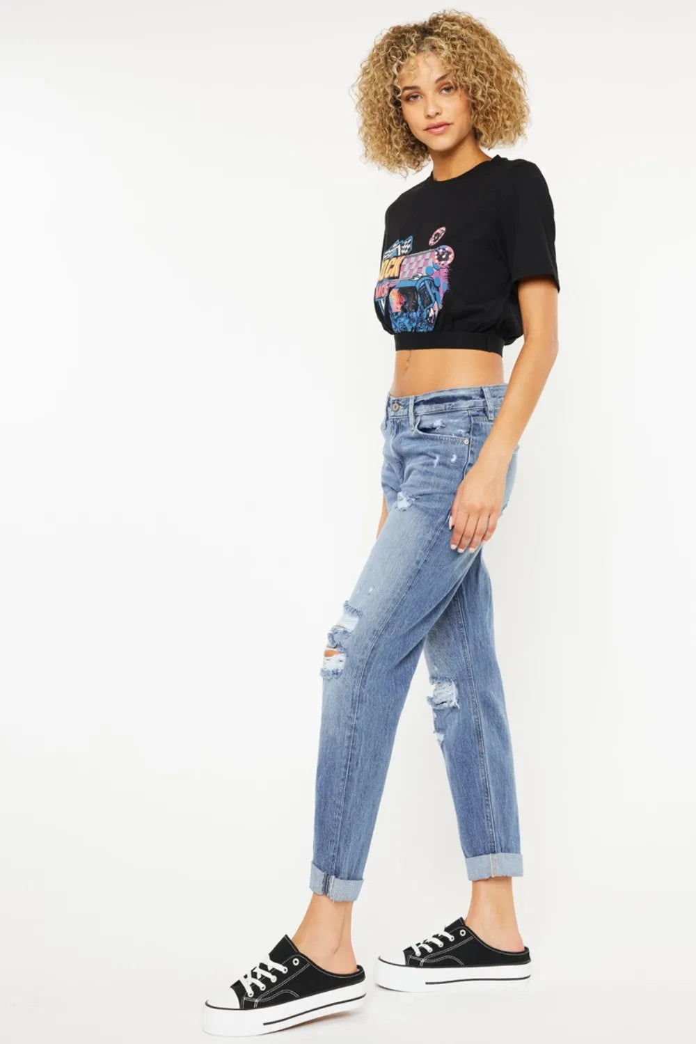 Kancan Mid Rise Distressed Straight Jeans - Fashorio