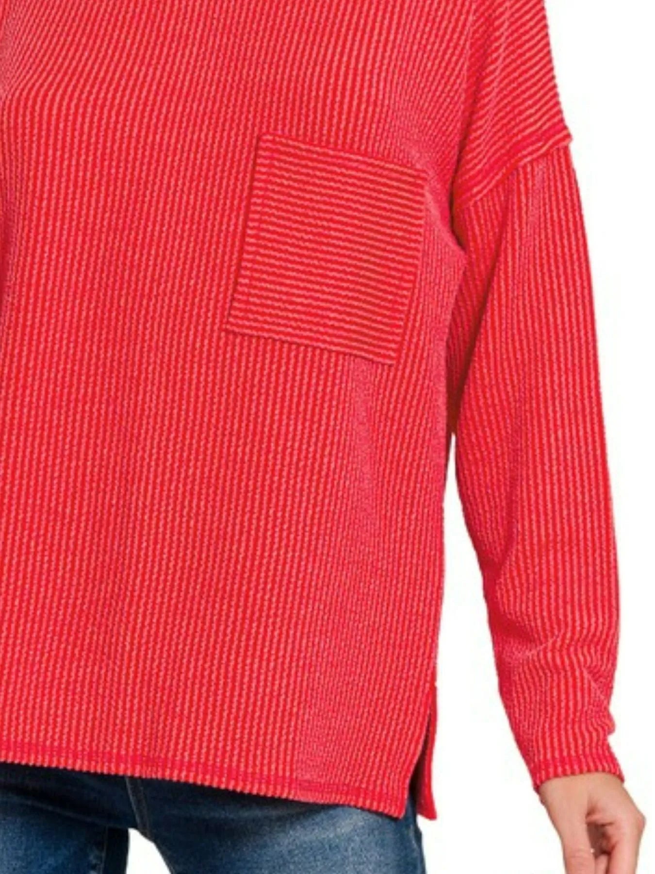 Zenana Long Sleeve Drop Shoulder Rib Top - Fashorio