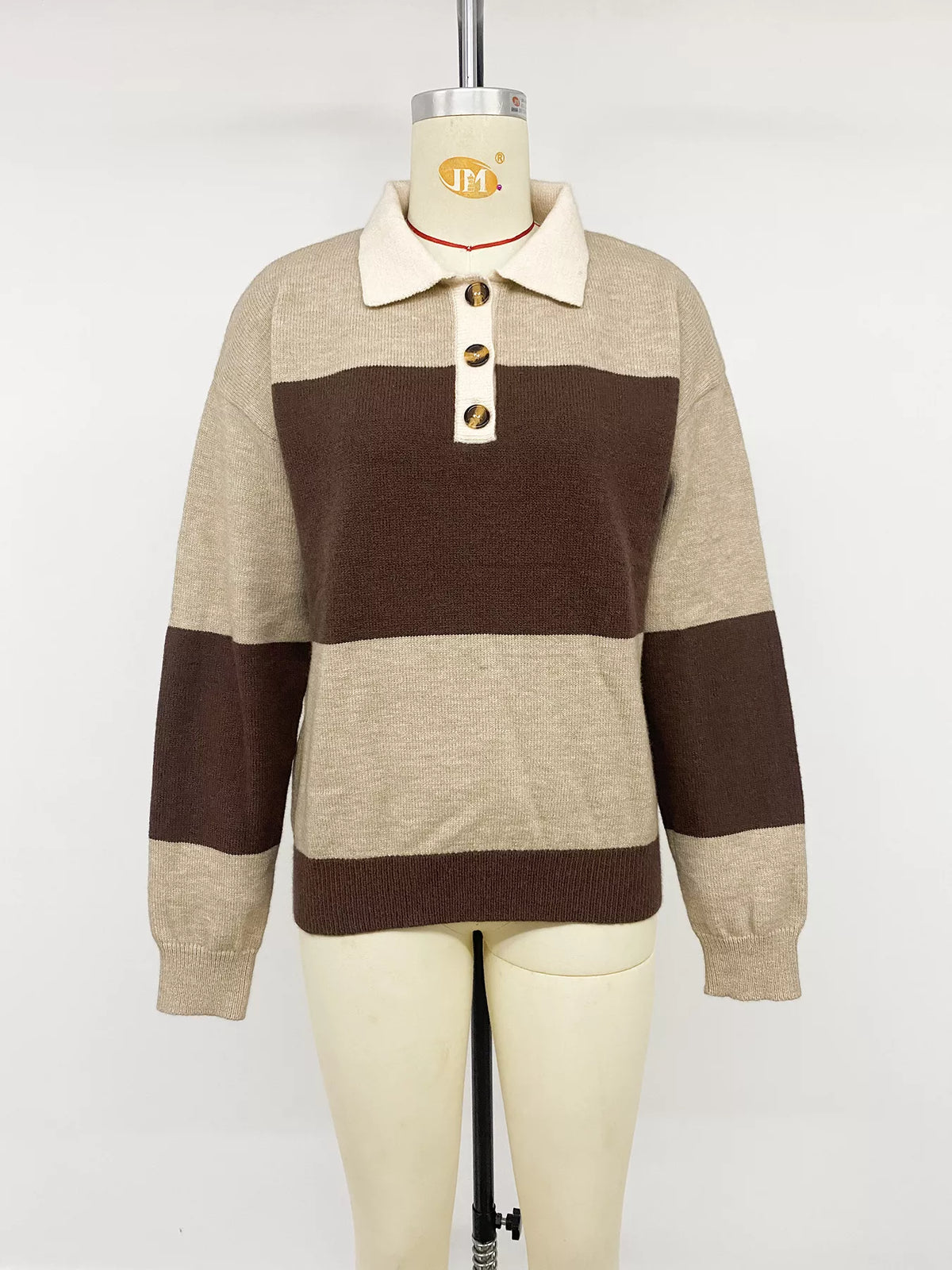 Color Block Polo Collar Sweater on model