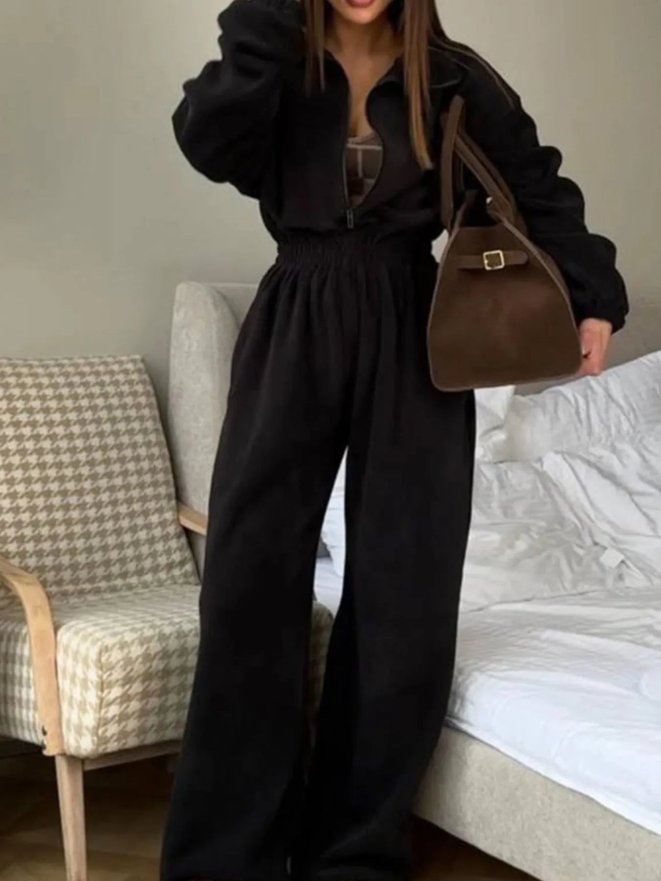 Zip Front Long Sleeve Jumpsuit - Fashorio