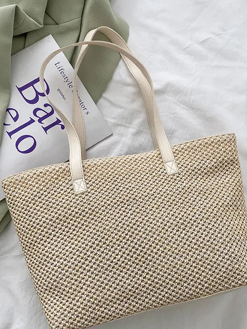 Woven summer tote bag front view