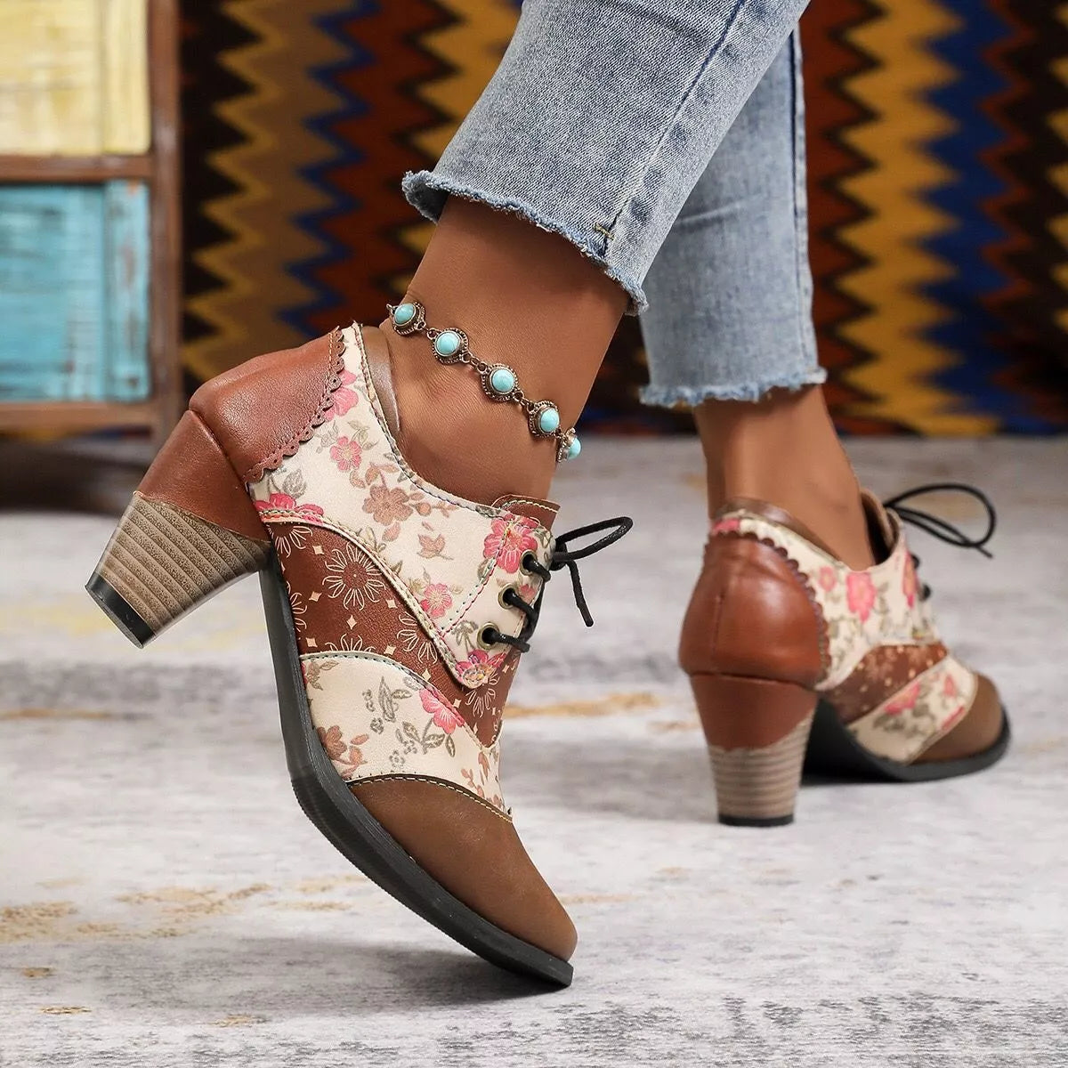 Lace up block heel ankle boots color options