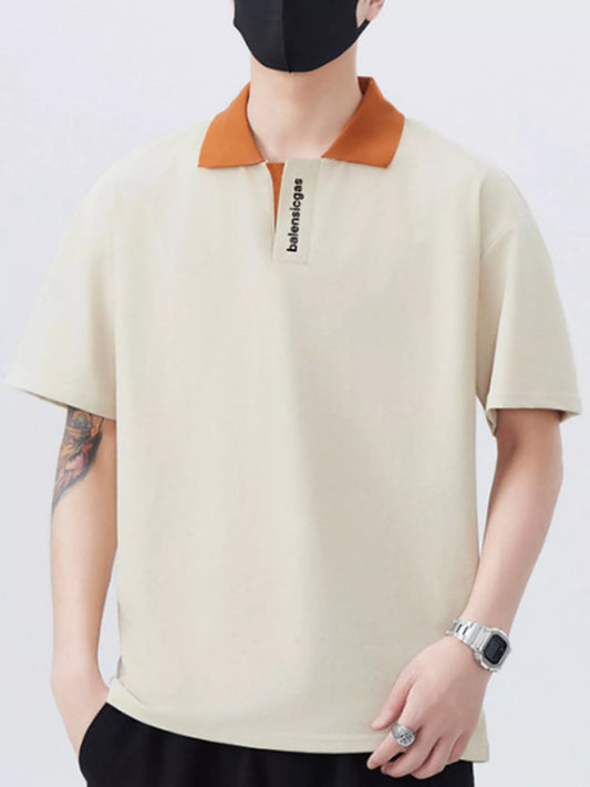 Men's Plus Size Contrast Collar Short Sleeve Polo - Fashorio