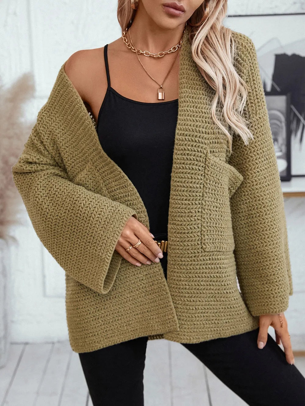 Open Front Long Sleeve Cardigan - Fashorio
