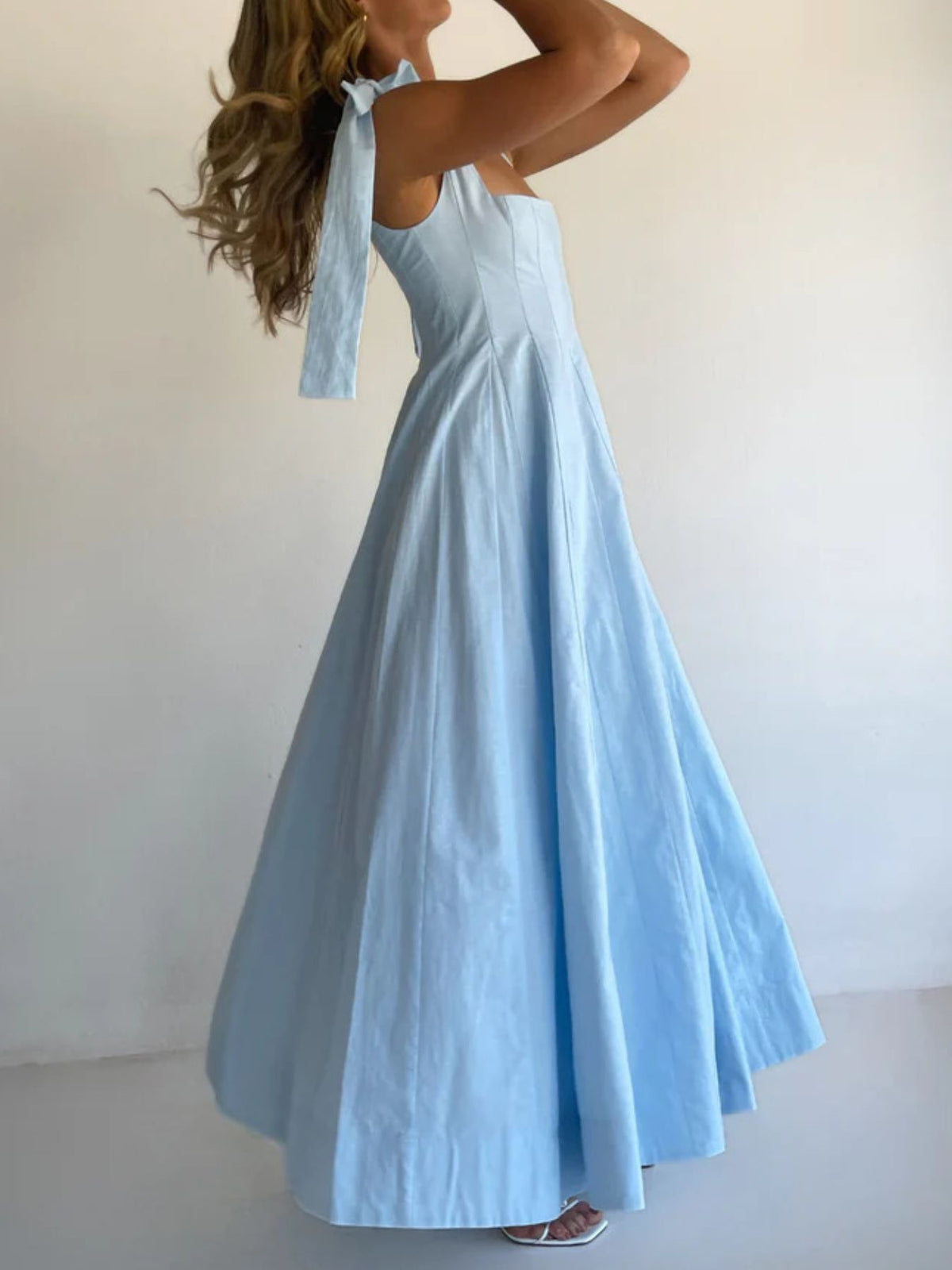 Gradient tie shoulder maxi dress detail view