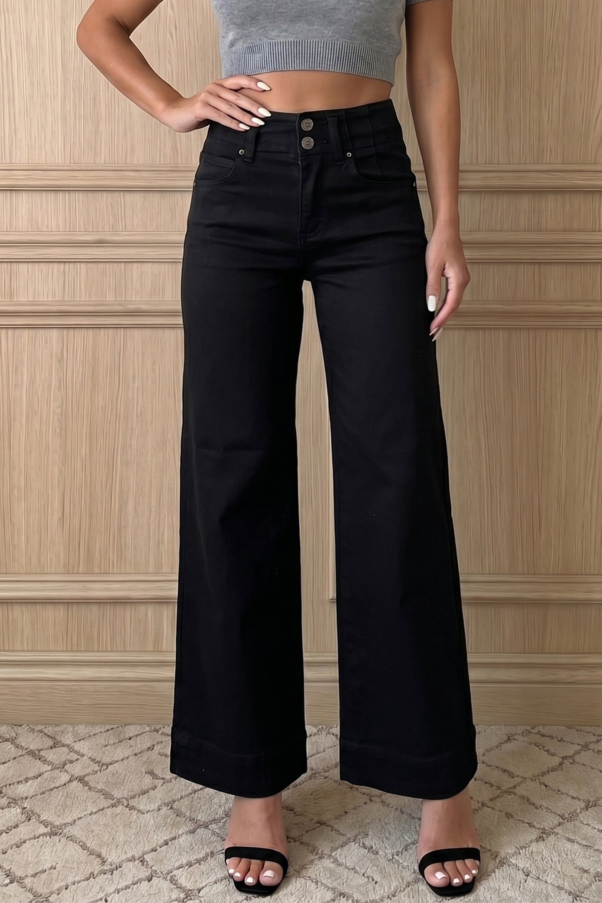 Black colorway high waist wide leg jeans front view