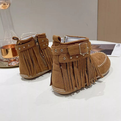 Fringe Round Toe Boots - Fashorio