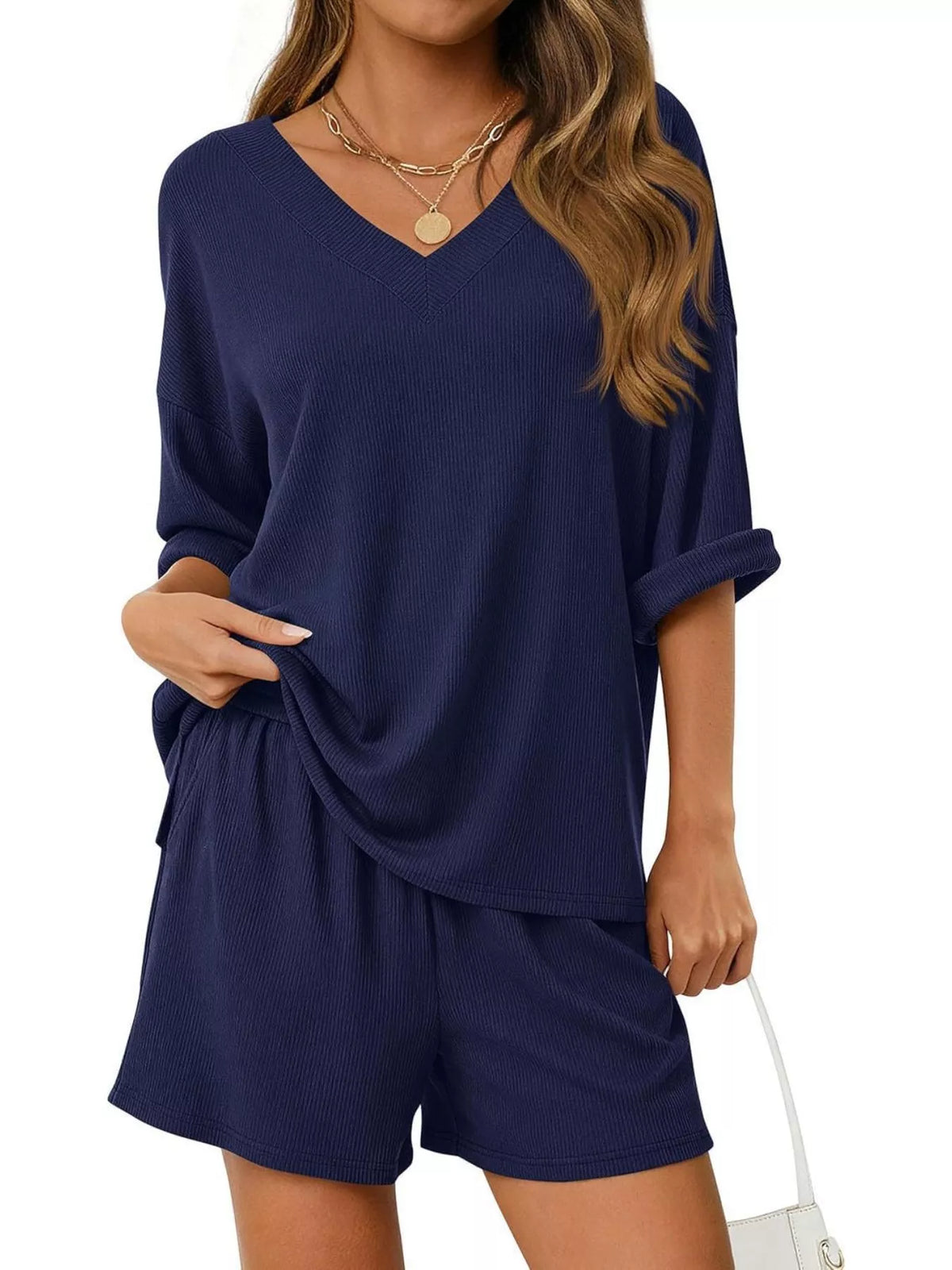 V Neck Top and Shorts Two Piece Set, view 29