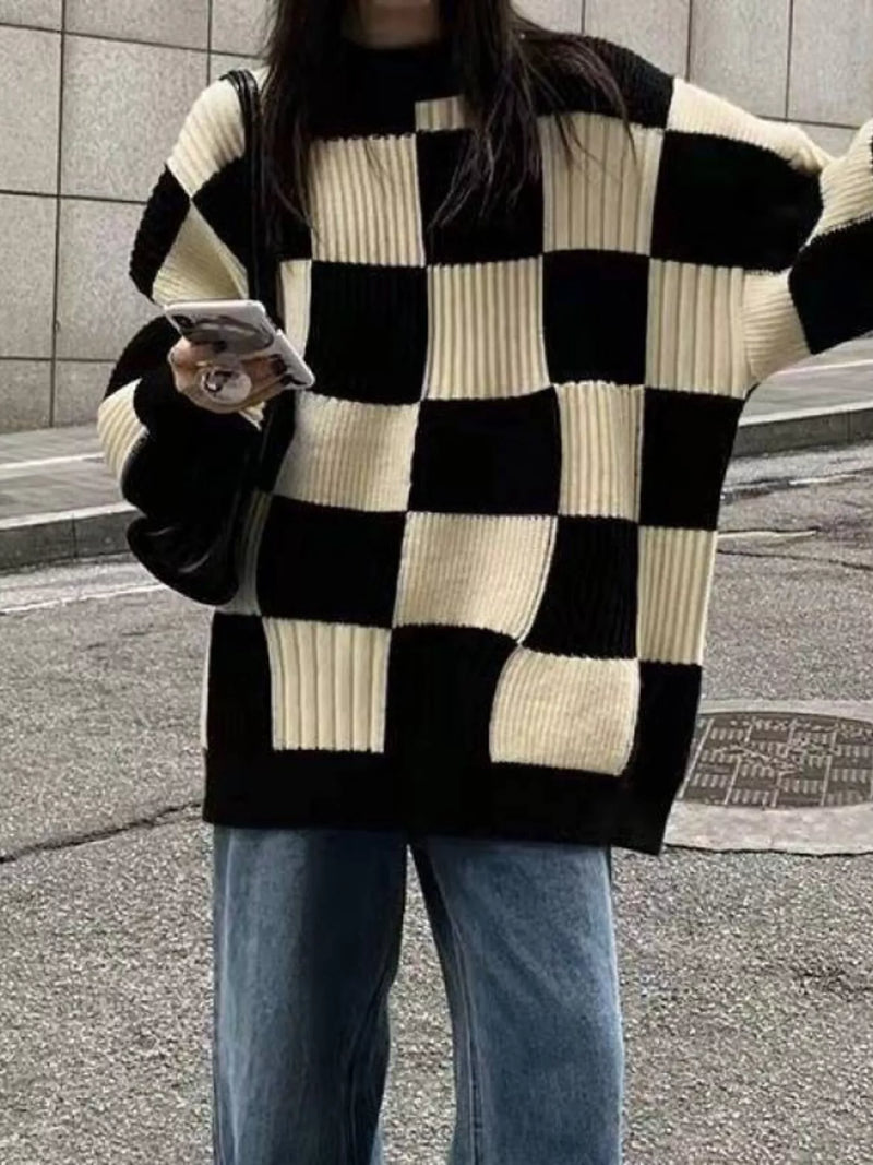 Checkerboard oversized sweater front view