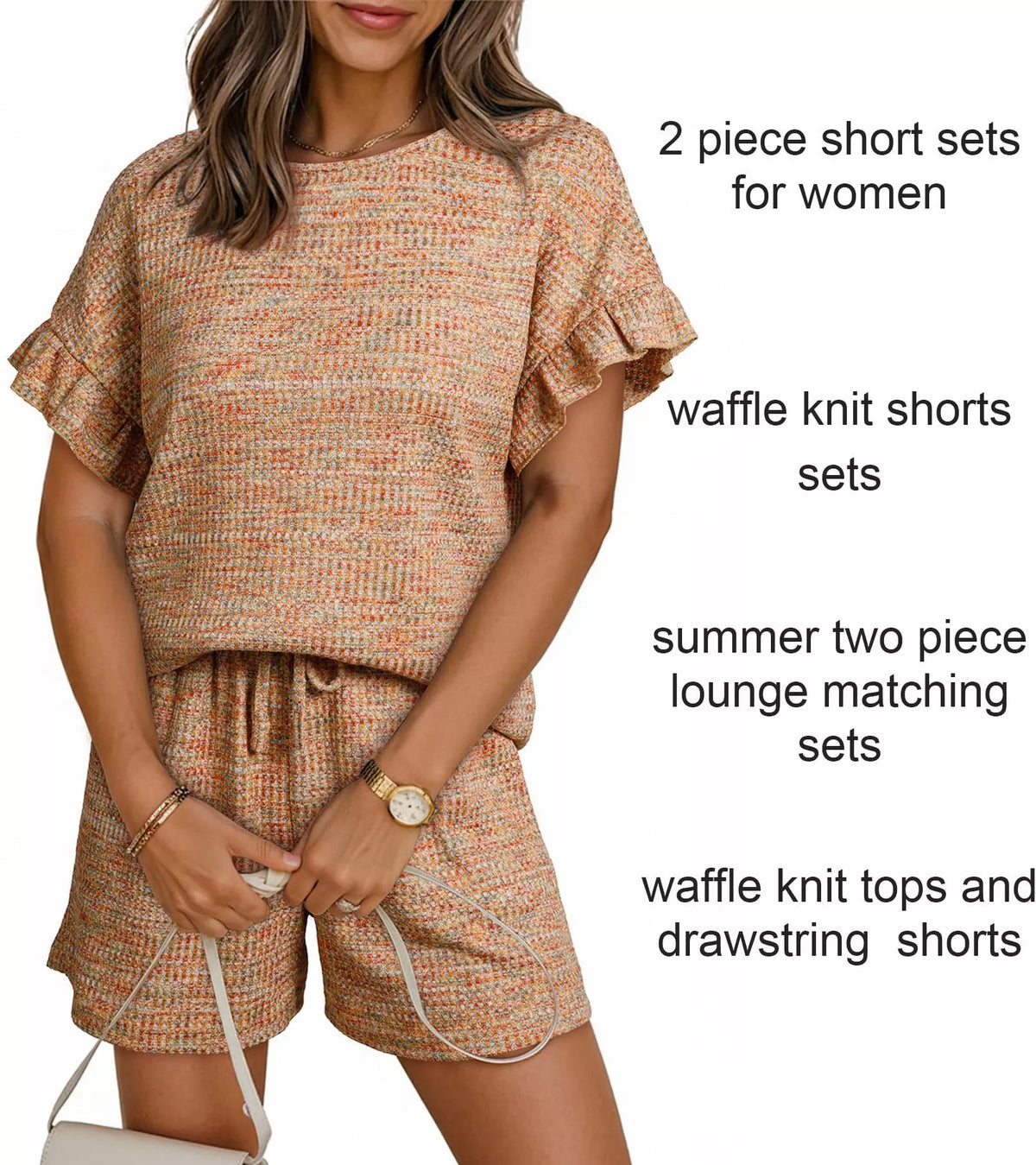 Ruffle Sleeve Textured Top and Shorts Set, view 23