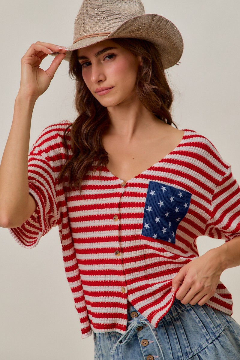 Stripe waffle cardigan front detail
