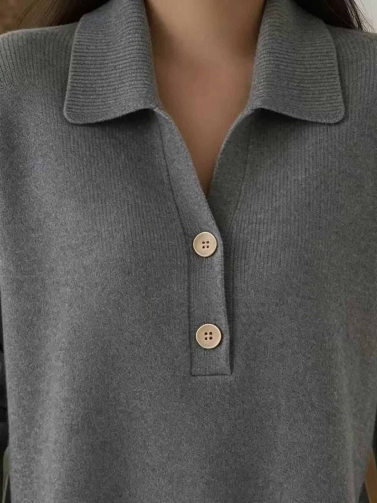 Button Front Long Sleeve Sweater Plus Size on model