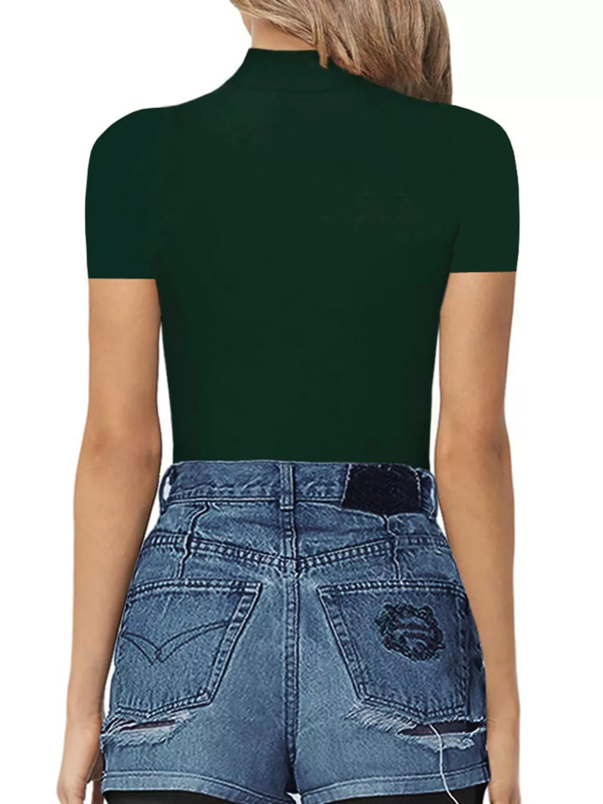 Mock neck short sleeve bodysuit full length view
