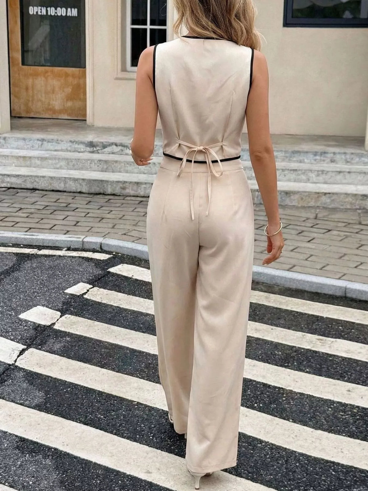 Vest set tied waist detail