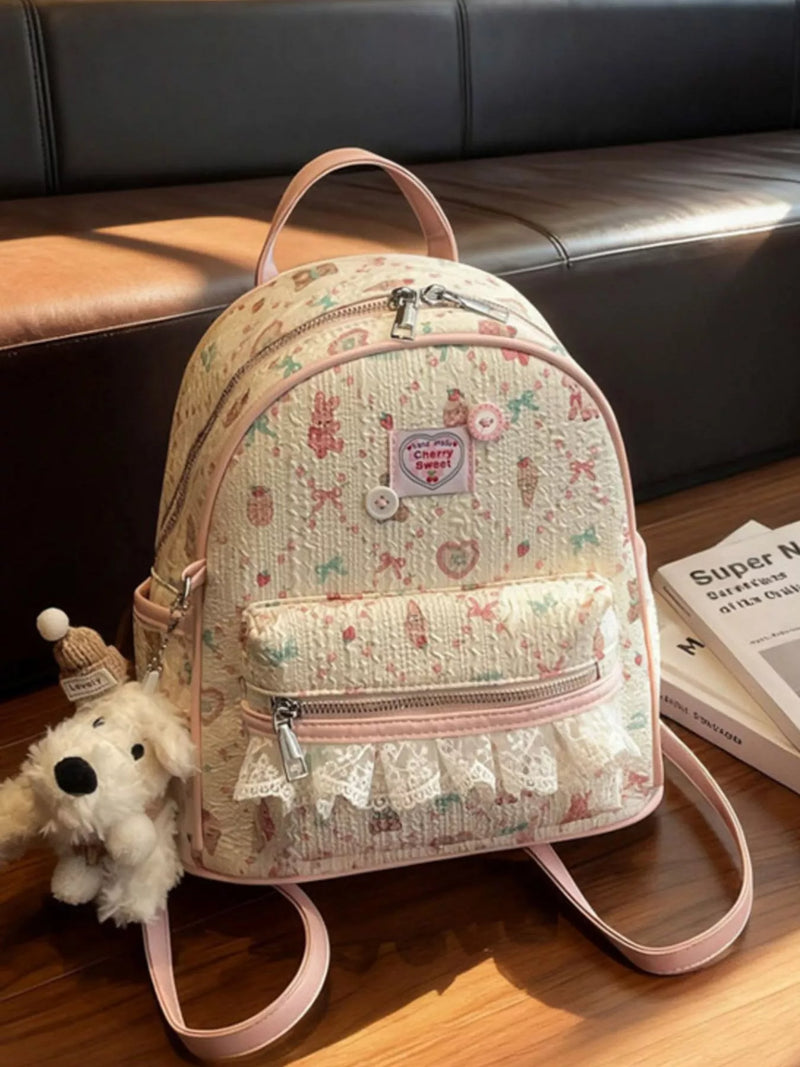Blush pink lace detail mini backpack front view