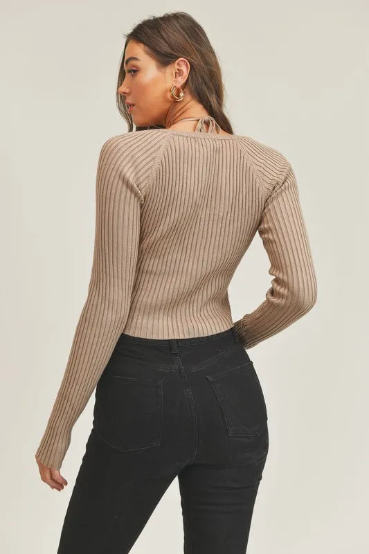 MABLE Long Sleeve Crop Sweater Top and Inner Bra Set - Fashorio