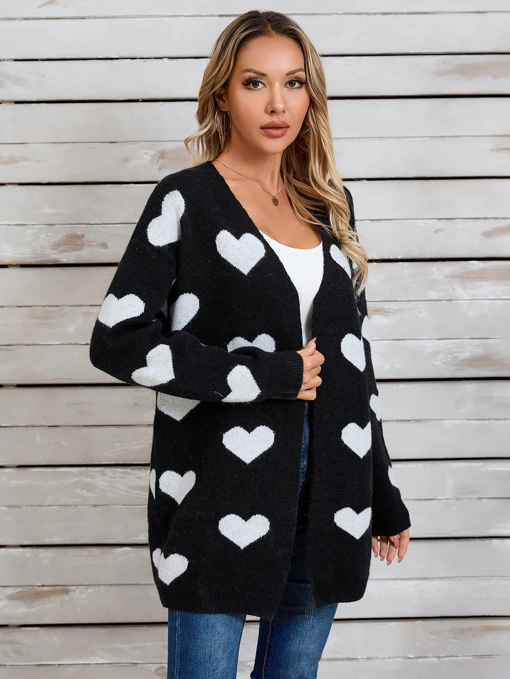 Angel Wings Heart Open Front Long Sleeve Cardigan - Fashorio