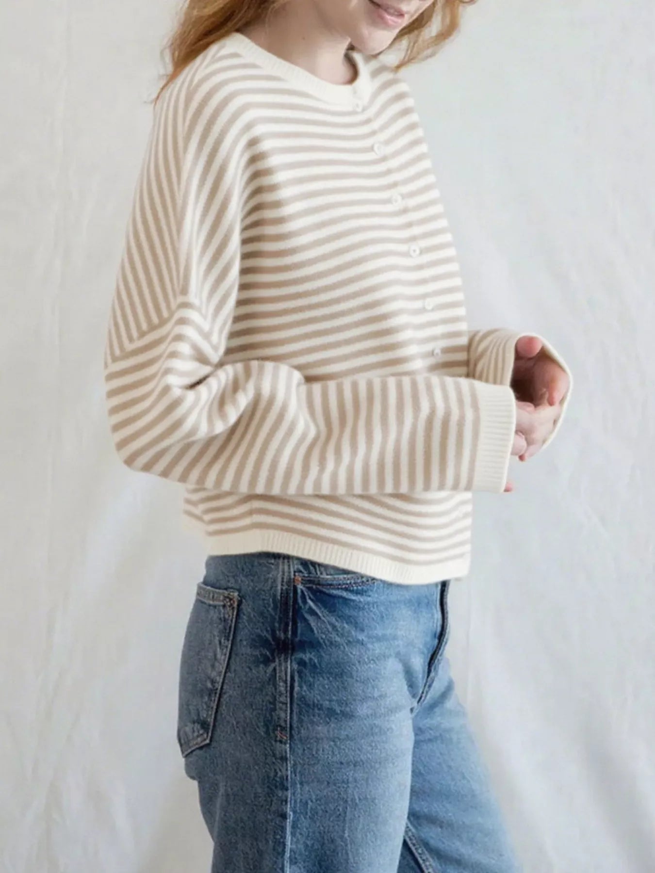 Striped Button Front Long Sleeve Cardigan - Fashorio