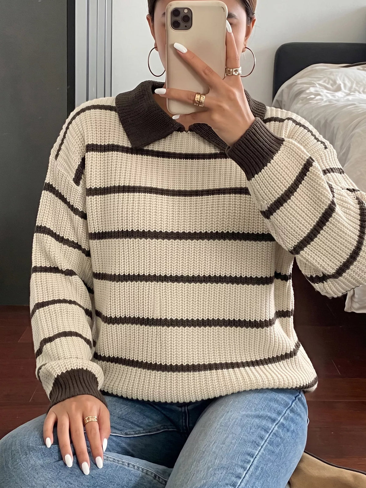 Striped Knit Polo Sweater detail
