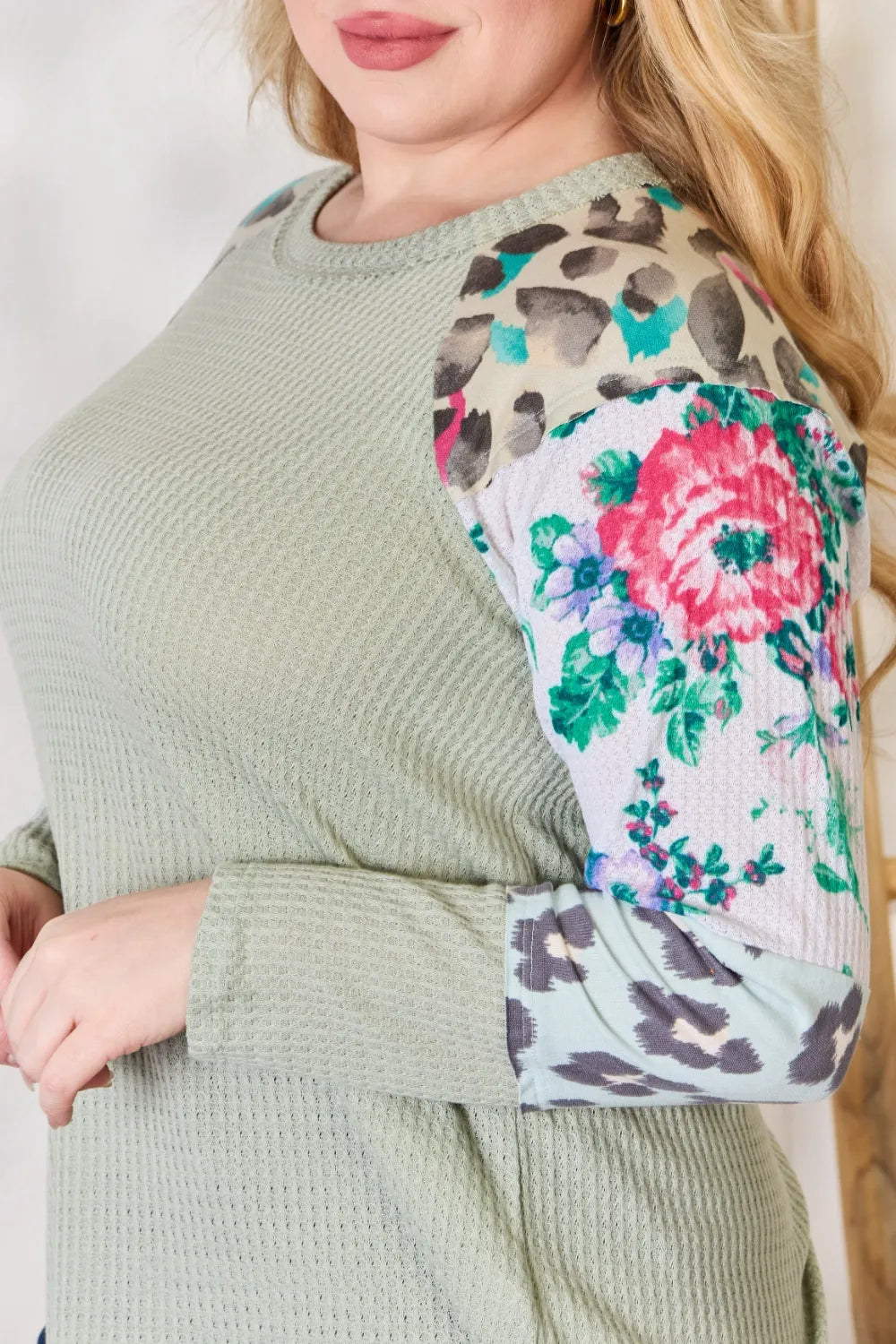 Hailey & Co Full Size Printed Round Neck Blouse - Fashorio