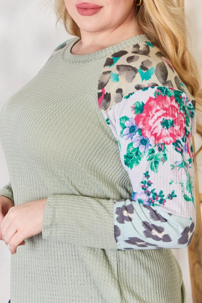 Hailey & Co Full Size Printed Round Neck Blouse - Fashorio