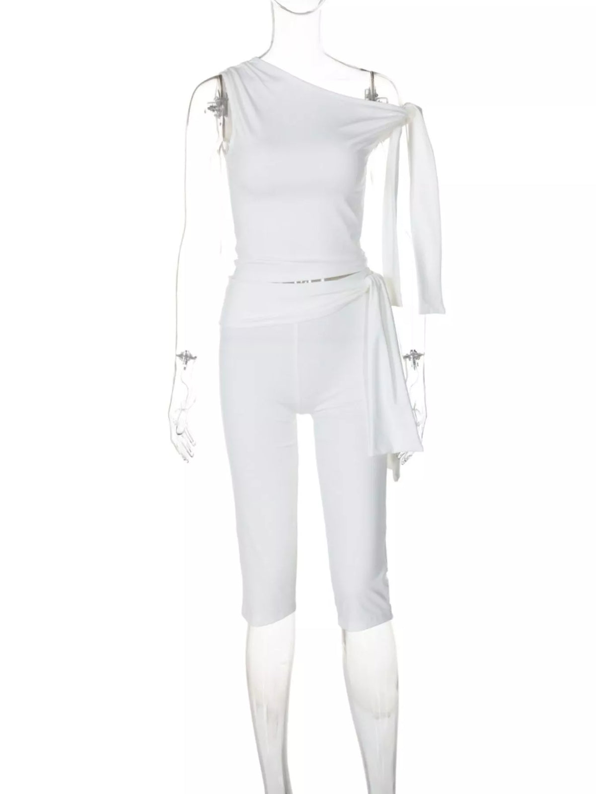 Tied One Shoulder Top and Capri Two Piece Set, view 6