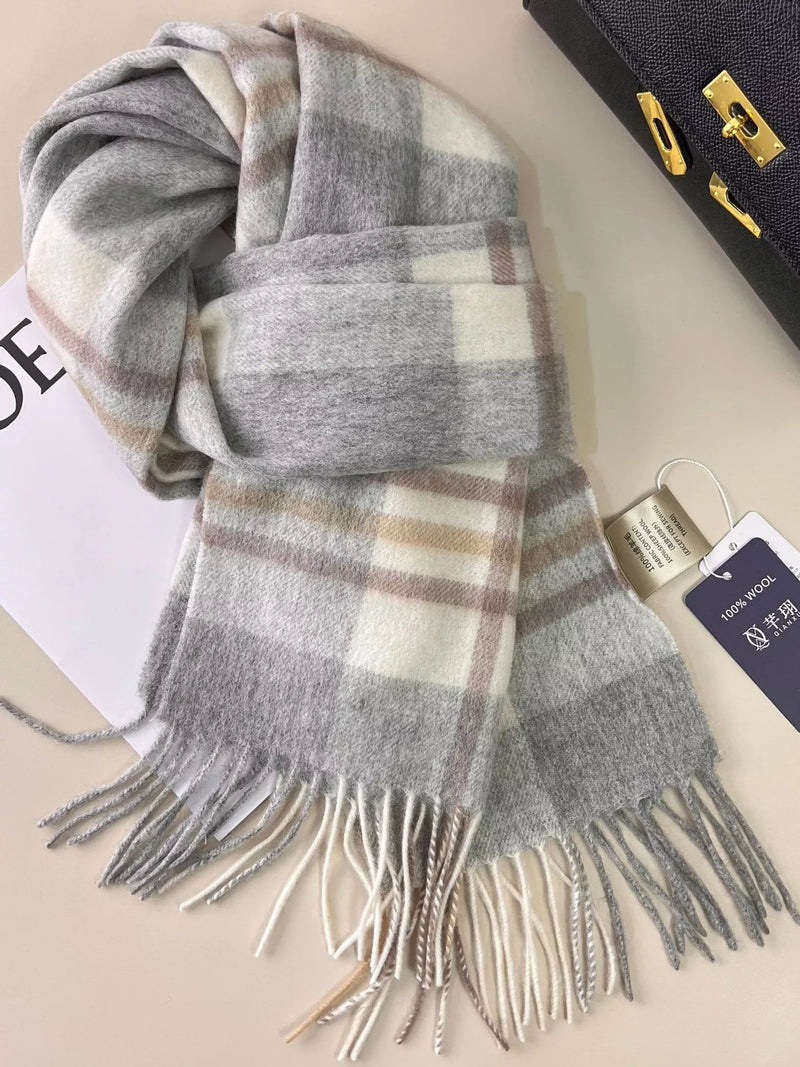Plaid fringe scarf draped view