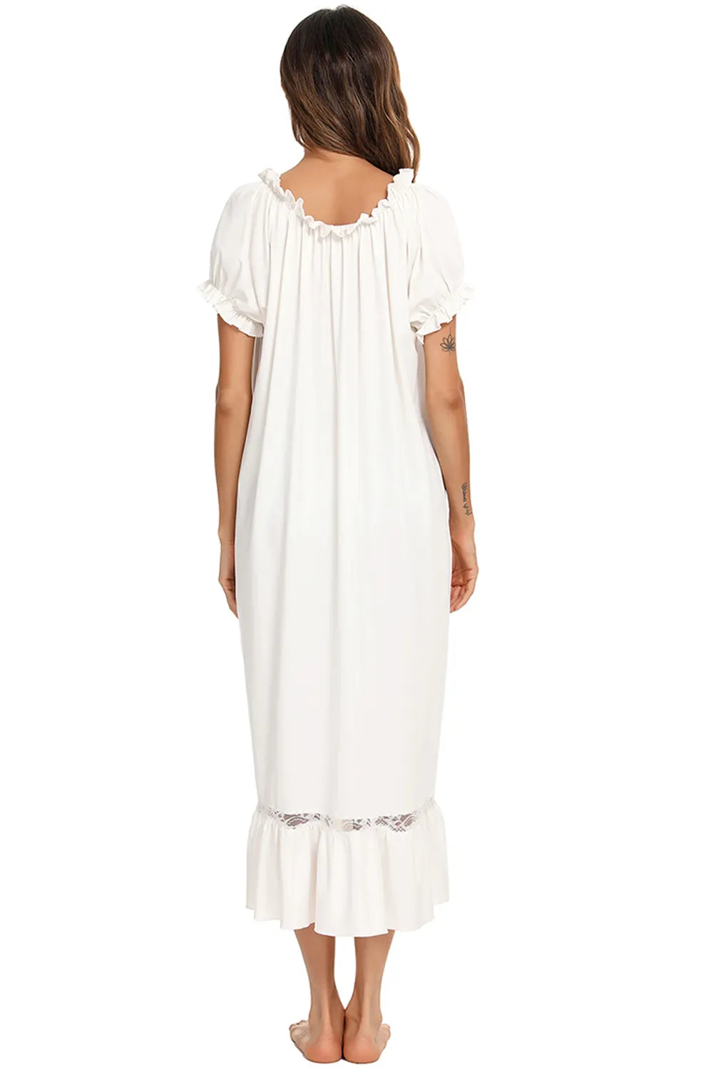 Lace Detail Short Sleeve Lounge Dress - Fashorio