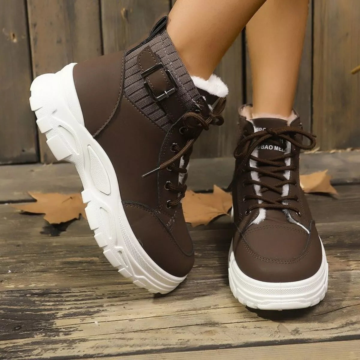 Plush lining lace up boots side profile