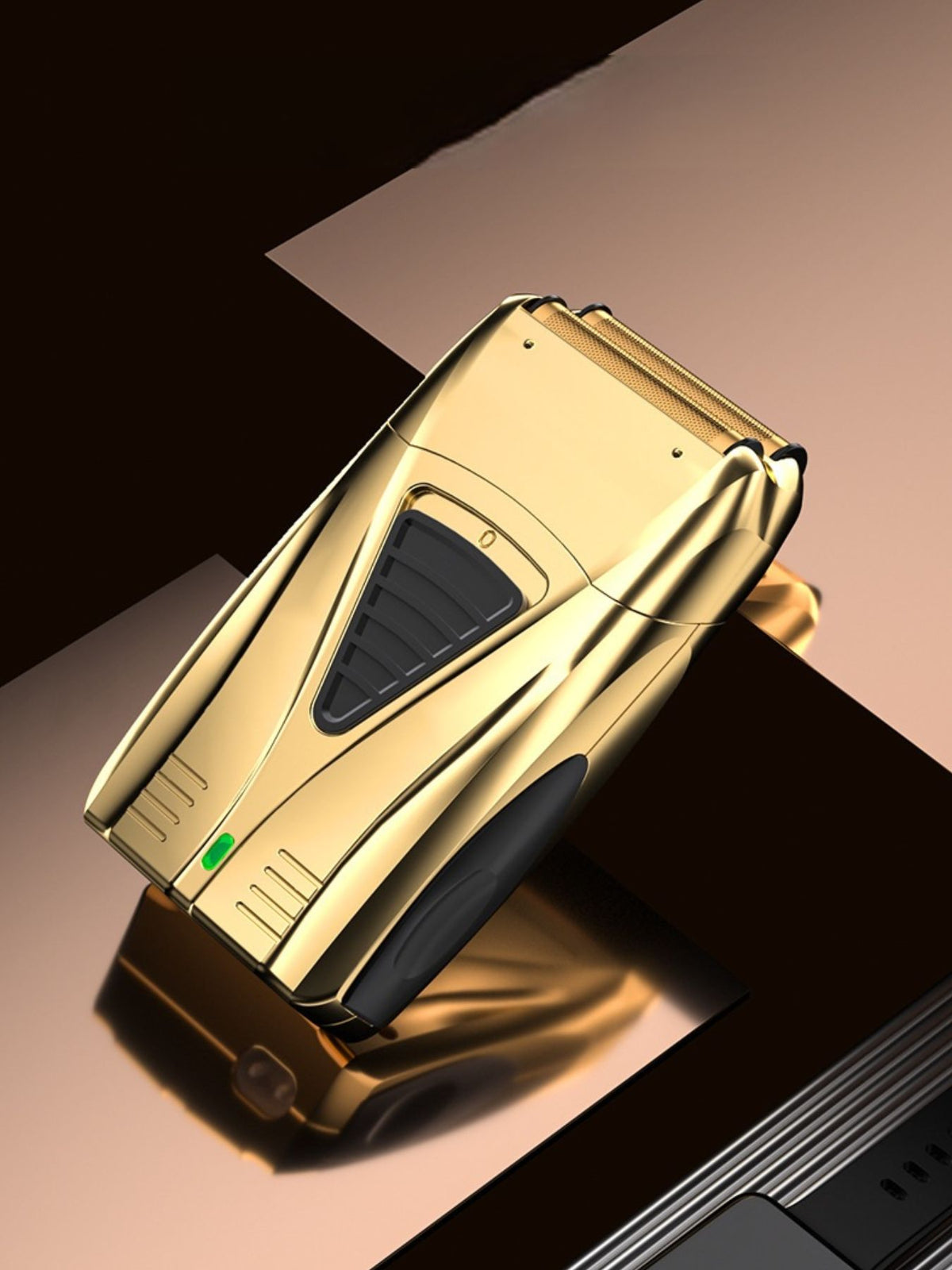 Portable golden electric shaver front view