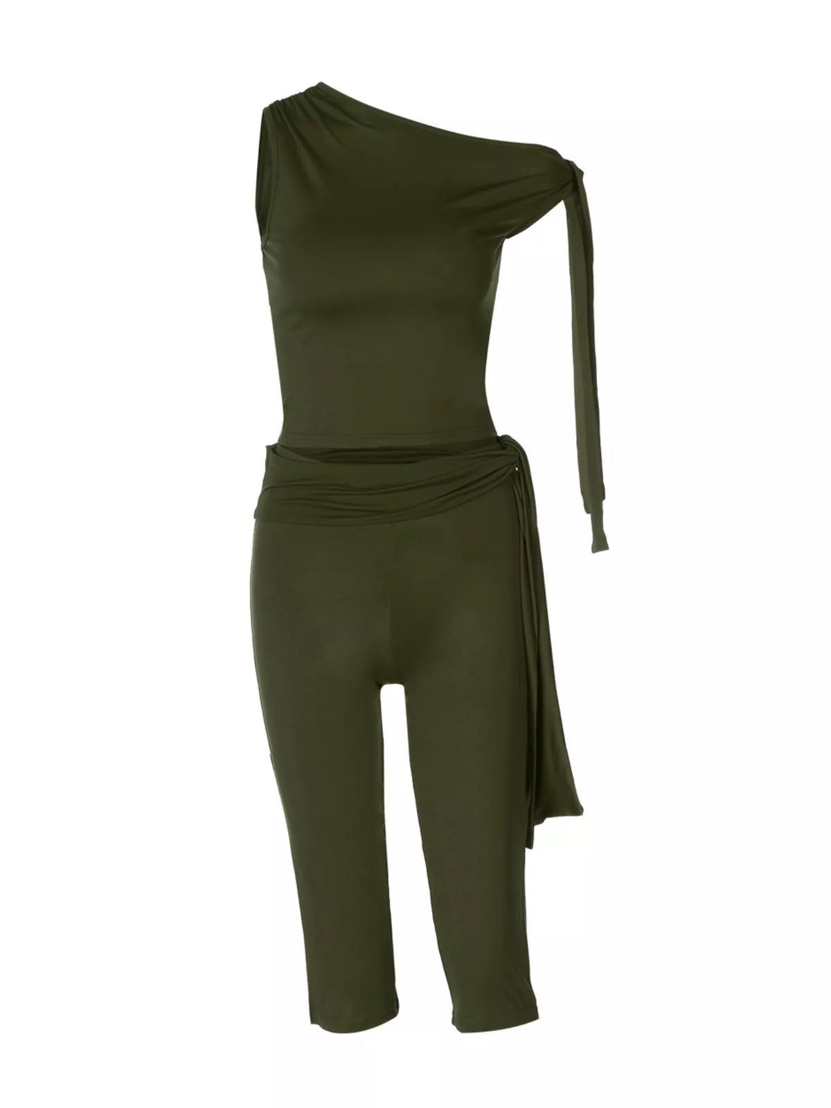 Womens matching capri two piece set styled with sandals