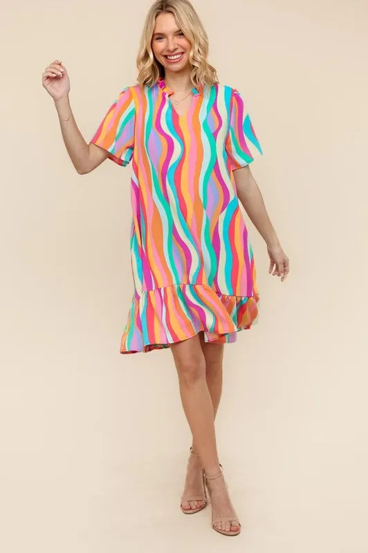 Tiered Woven Ruffle Hem Dress in Multi Color view 7