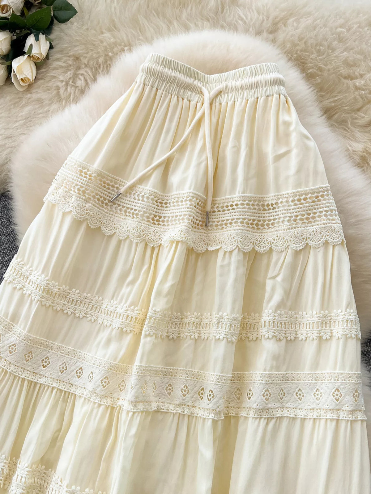 Tiered lace skirt styled look