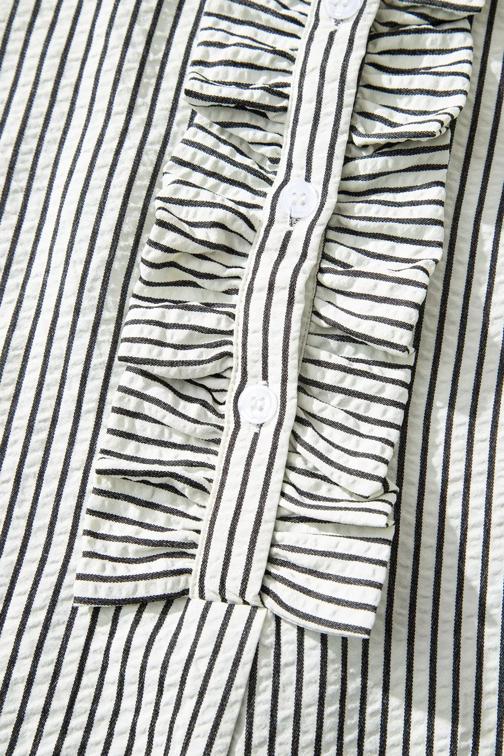 striped ruffle button front maxi dress three quarter view