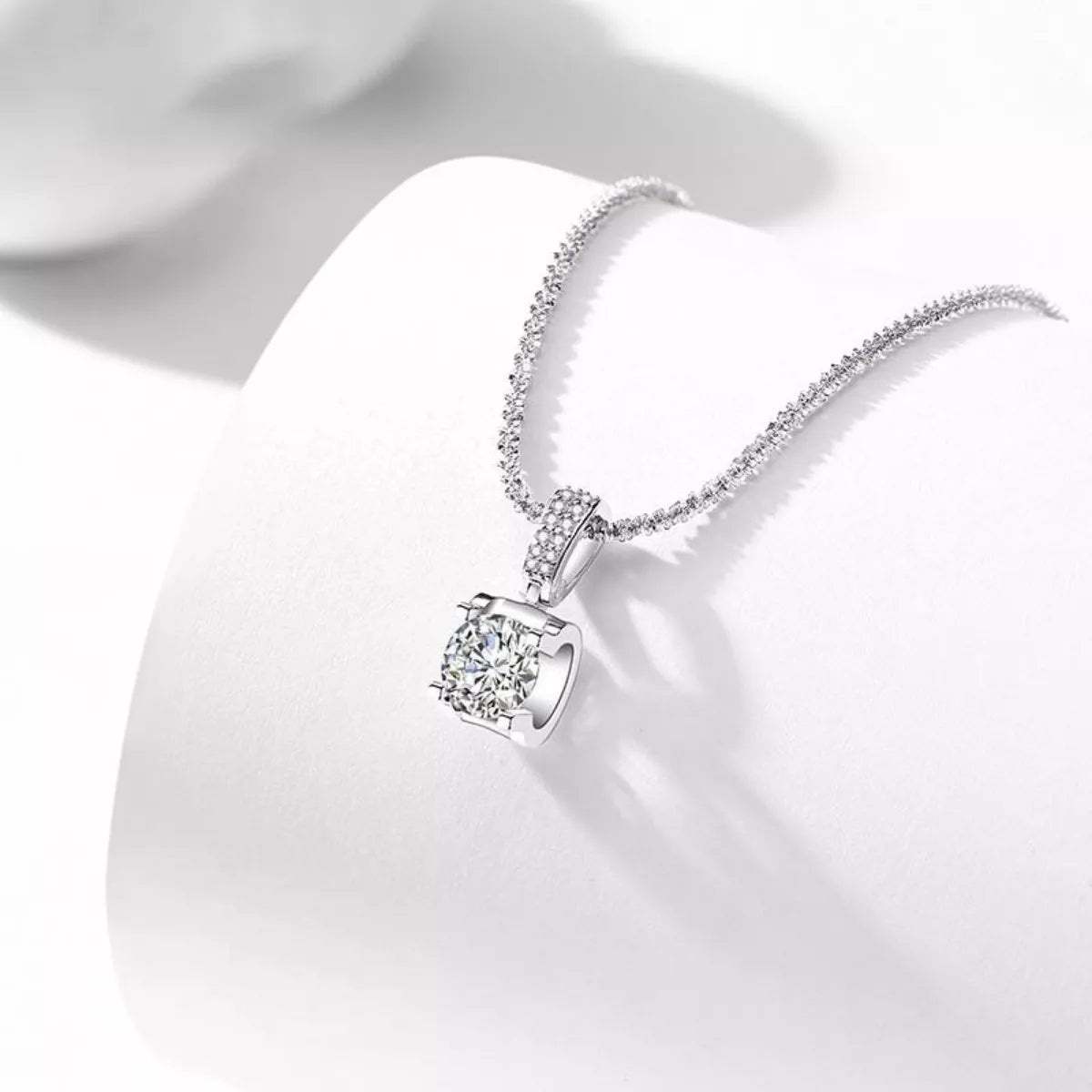 1 carat moissanite necklace in 925 sterling silver, front view