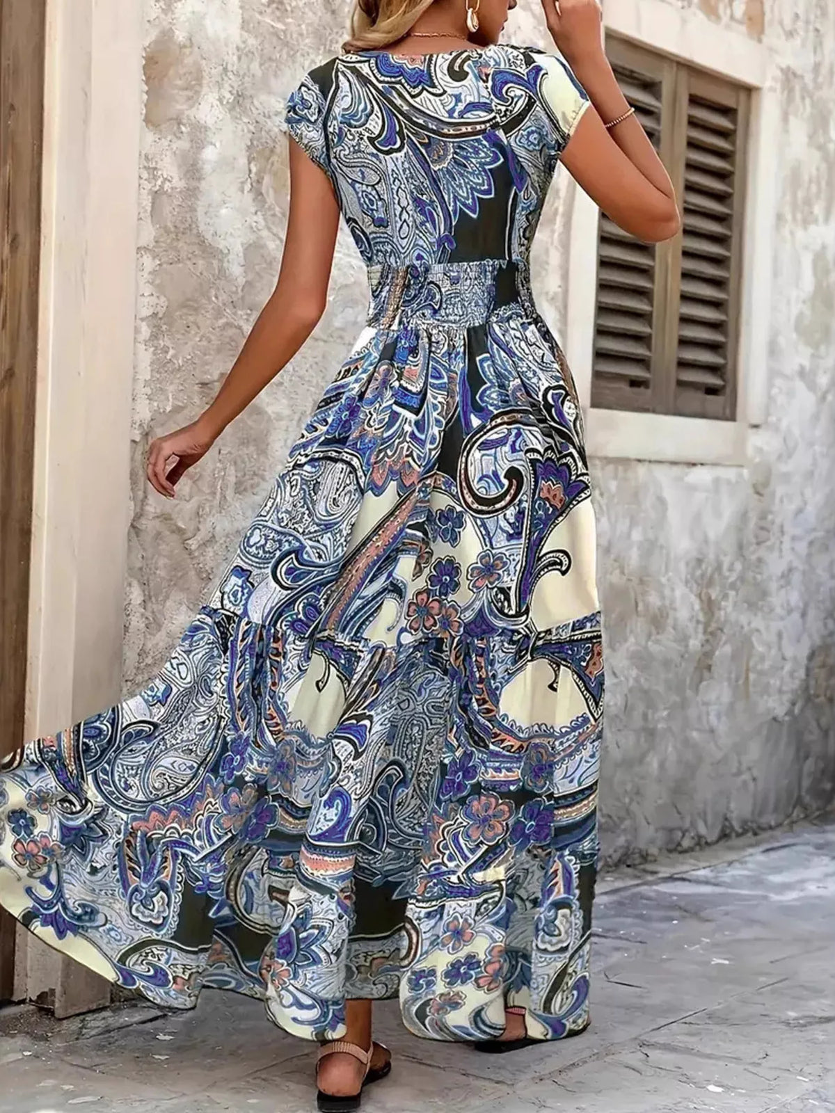 Floral plus size maxi dress V neckline detail