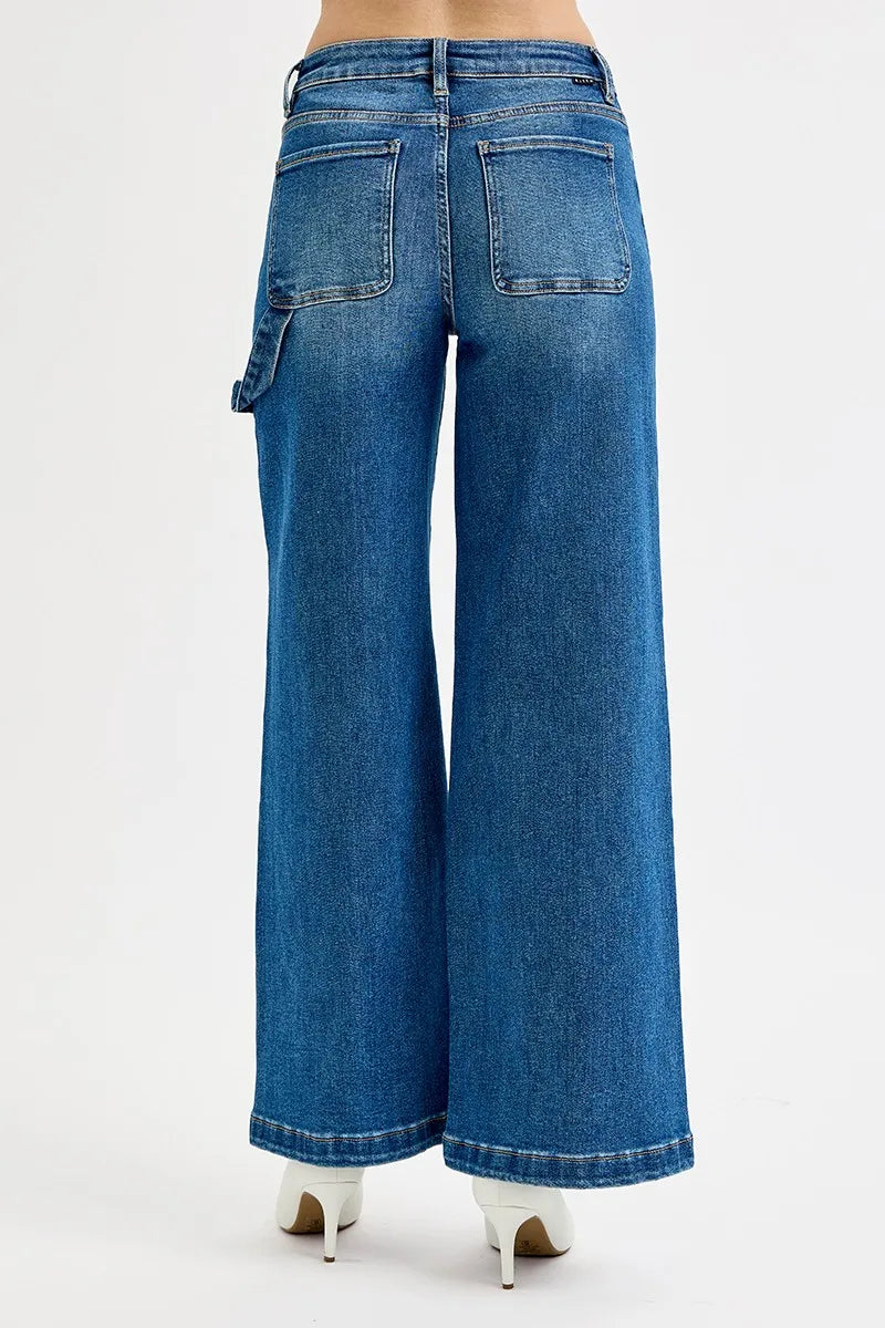 Wide leg patch jeans full length styled