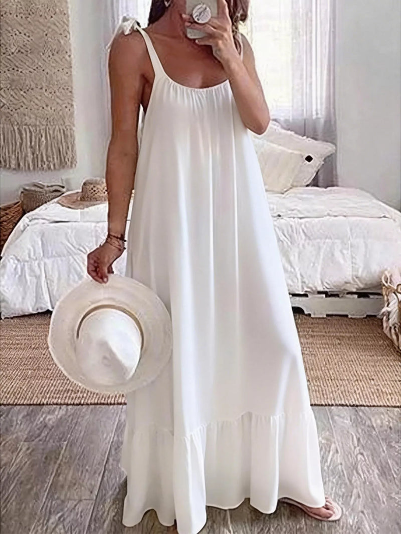 Sleeveless tie strap flowy maxi dress, front view
