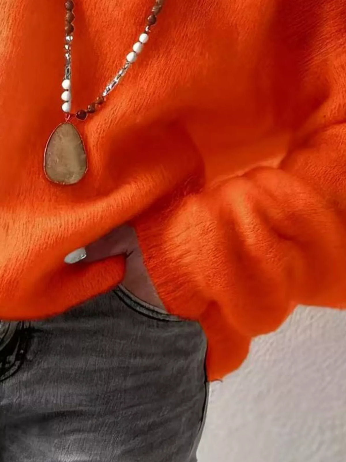 v neck dropped shoulder sweater full length view